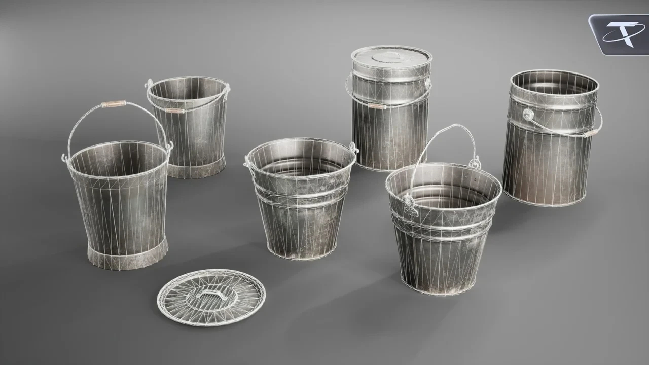 Wireframe over the textured buckets