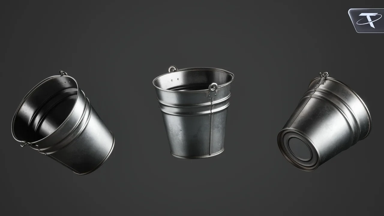 The banded pail in its clean finish, from three angles