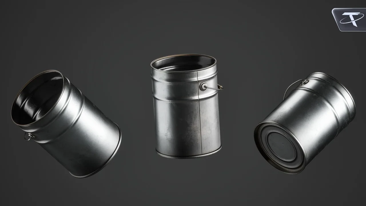 The straight-sided pail in its clean finish, from three angles