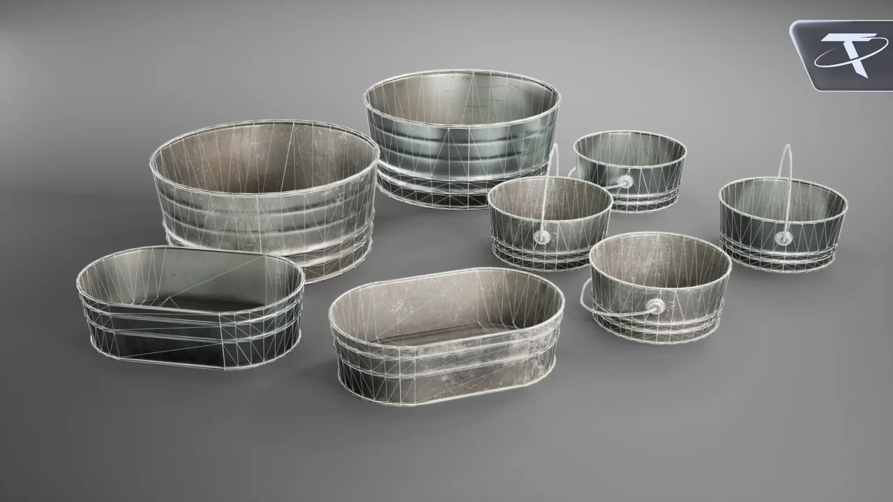 Wireframe over the textured tubs