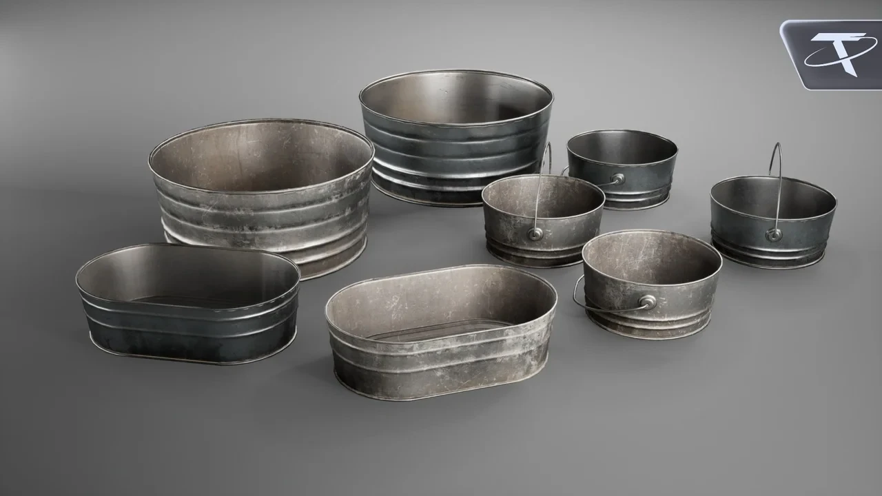 The tubs in a mix of clean and weathered finishes