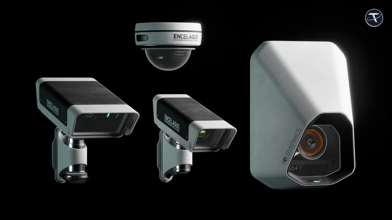 Close-up of the security cameras and the dome camera