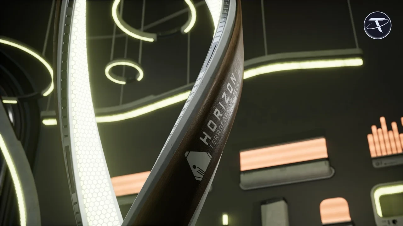 Close-up of a curved light arc with a hex-pattern diffuser