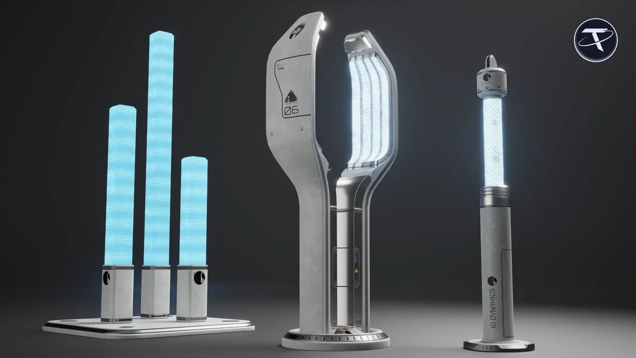 Light columns, an arched floor lamp and a slim standing lamp
