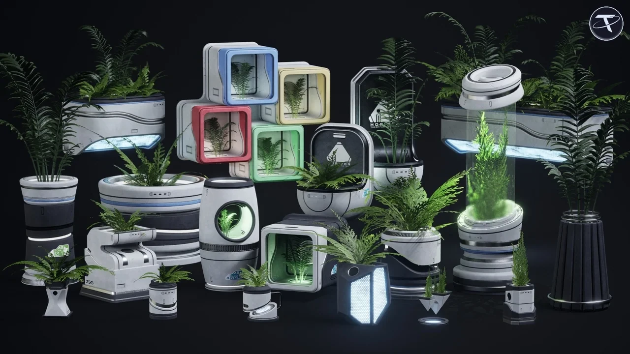 Every planter in the pack arranged together, plants included