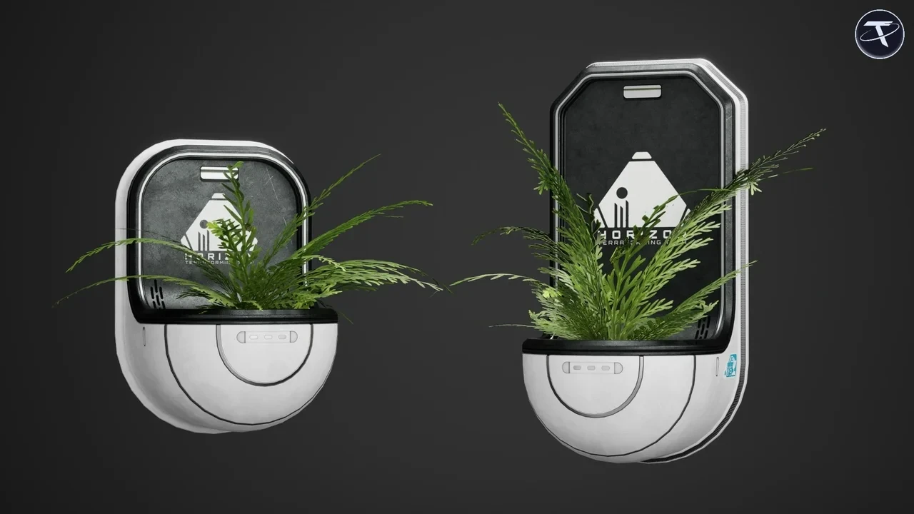 Two wall-mounted planters with backlit panels