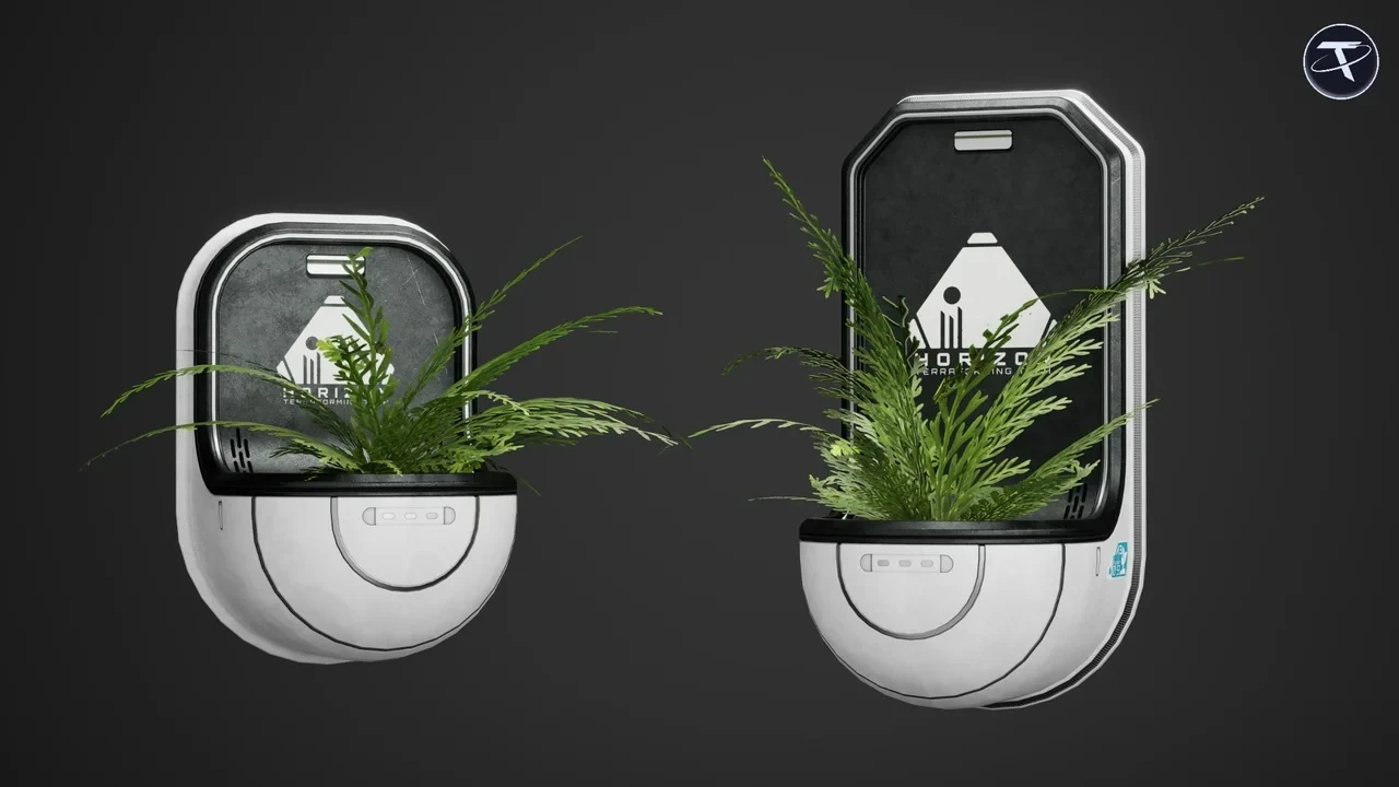Two wall-mounted planters with backlit panels