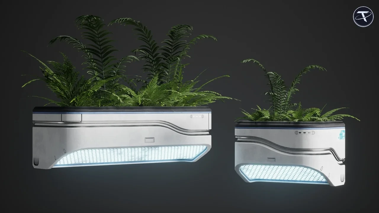 Two long planters with glowing bases