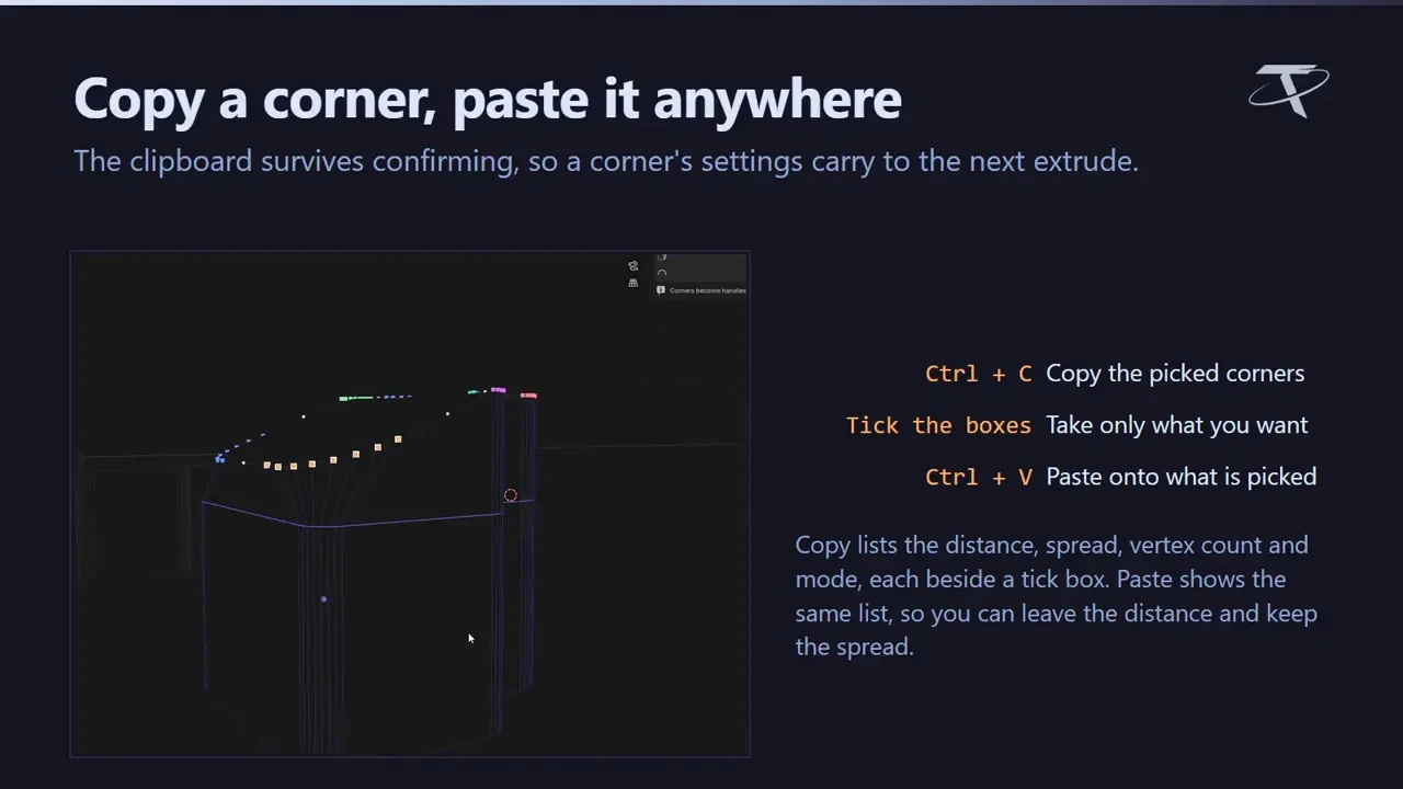 Corners copied and pasted in Advanced Extrude