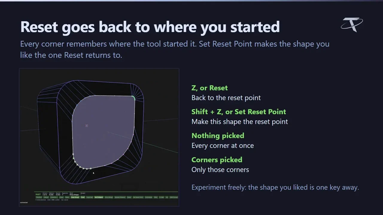 The corners of an Advanced Inset adjusted, then restored with Set Reset Point and Reset