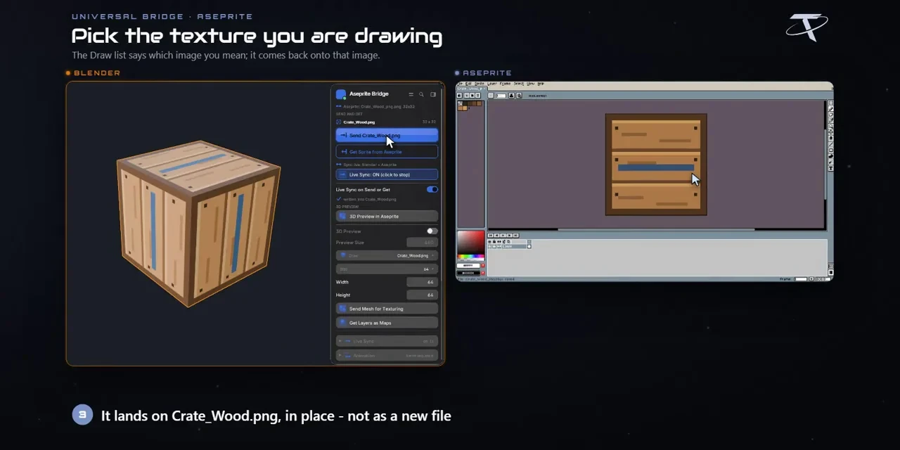 Choosing the material texture to send to Aseprite and update when the sprite comes back