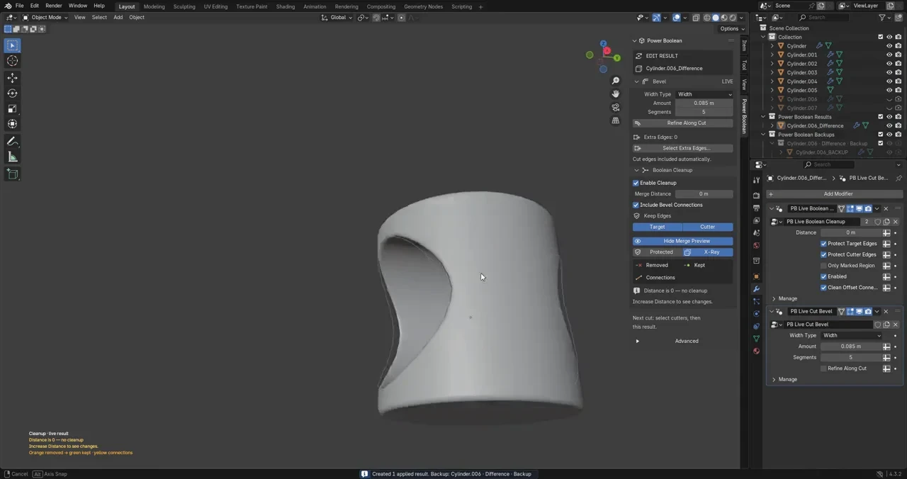 Power Boolean’s Difference operation cutting volume away from a target mesh