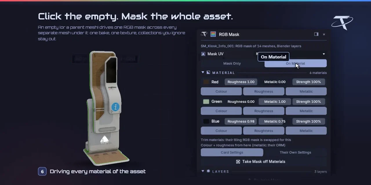 Selecting an empty masks every separate mesh of the asset under it